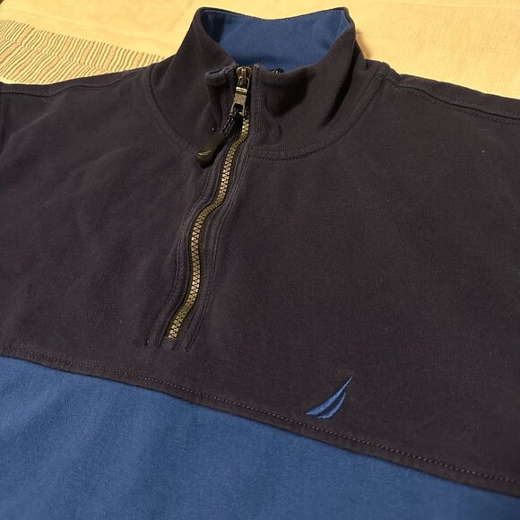 Nautica Turtleneck Sweater Mens Large Blue Two Tone Long Sleeve Polyester Fleece - Picture 6 of 8